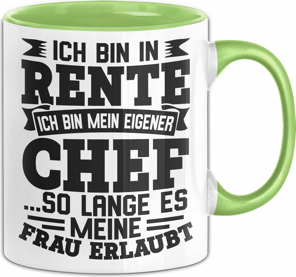 Rente Rentner Tasse Pensionist Großeltern Pension Ruhestand Opa Großvater Großpapa Geschenk Becher (Grün)