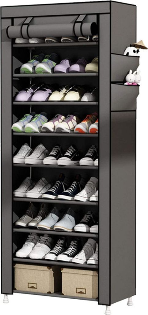 Schuhregal mit 9 Ebenen,Schuhschrank Stoffschrank für ca. 30 Paare Schuhe 60x30x160cm Dunkelgrau