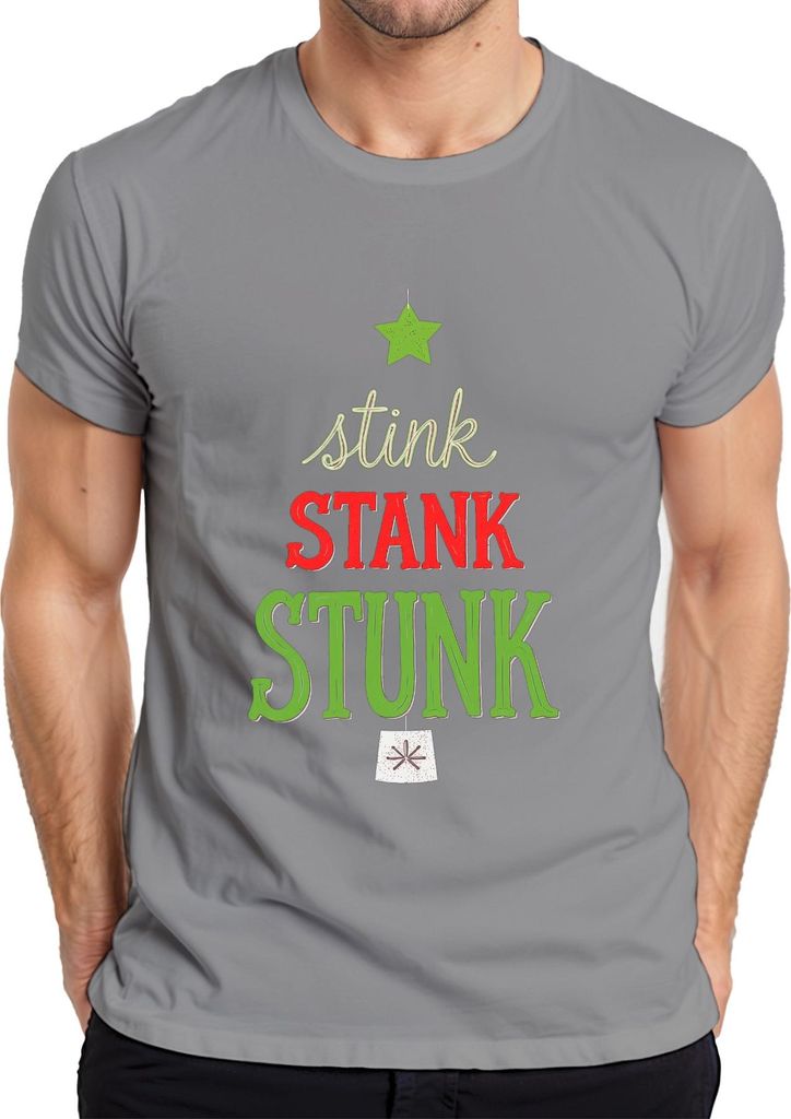 stink STANK STUNK Weihnachten Grinch Lustig Geschenk Humor Spaß Herren T-Shirt, Grau, L