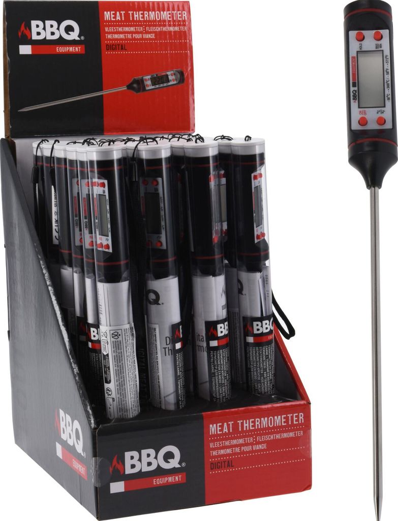 Empotec Digitales Fleischthermometer für BBQ mit Edelstahlsonde -50°C/+300°C 24 cm
