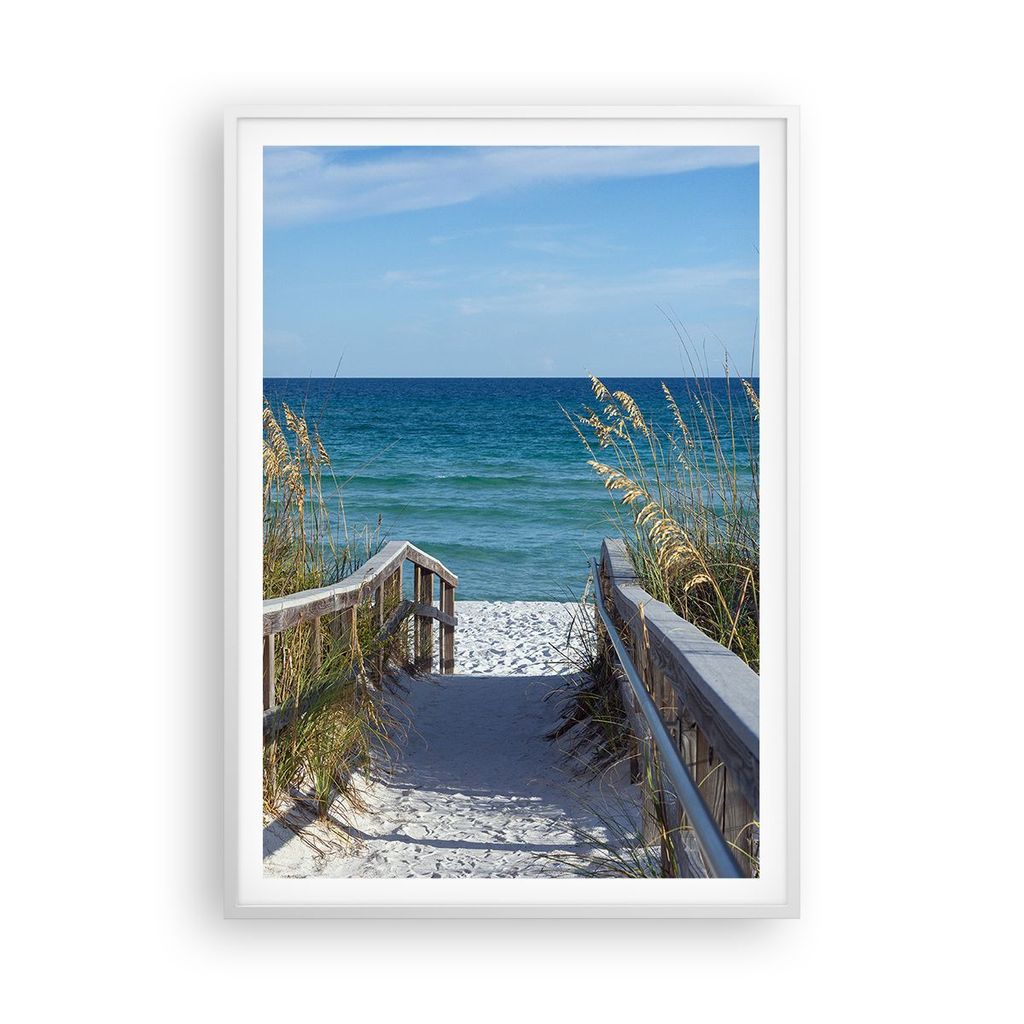 Gerahmtes Poster - Weißer Rahmen - Strand Düne Strecke - 70x100 cm - Wand Bild - Wanddeko - Wandbilder - Kunstposter - Wandposter - Bilderrahmen ...