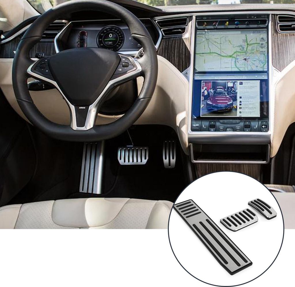 3-teiliges Fußpedal-Set, Gaspedal, Bremse, Fußstützen-Pads, Edelstahl, Gummi, rutschfest, Ersatz für Tesla Model S X