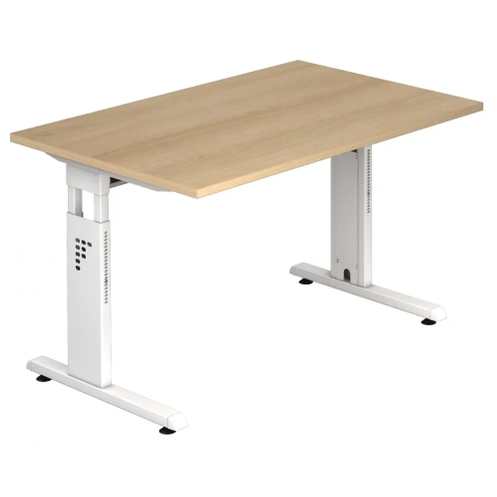 Table de bureau réglable MEGA 12 W en chêne et blanc, format 120x80