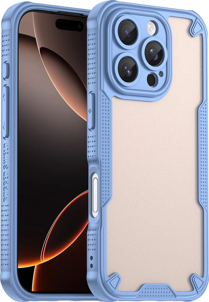 Schutzhülle für iPhone 16 Pro, transluzente matte Rückseite, TPU Bumper Case Blau