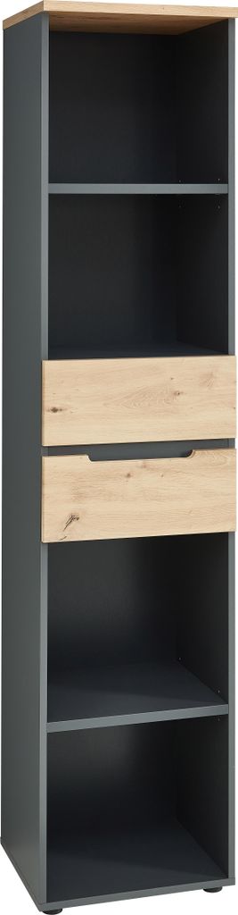Regal - 45 x 197 cm - Graphit Nachbildung - Artisan Eiche Nachbildung - 2 Schubladen