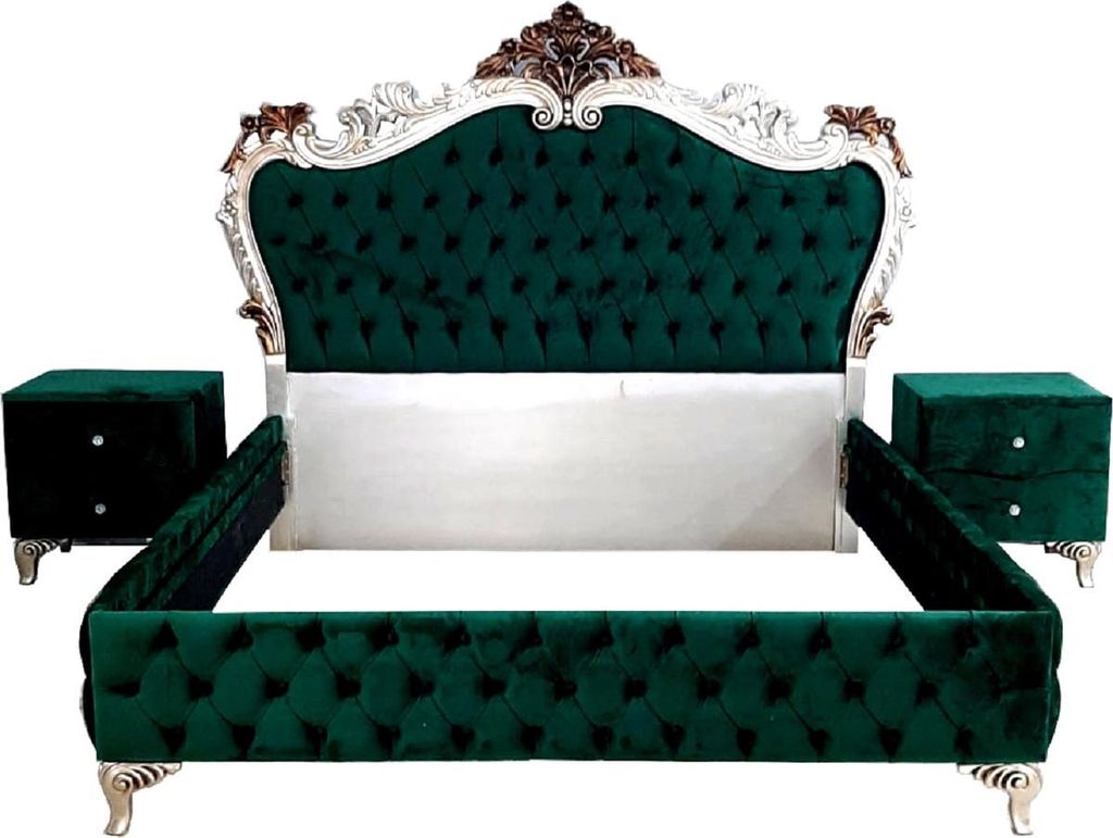 Casa Padrino Barock Schlafzimmer Set - Verschiedene Farben - 1 Doppelbett mit Kopfteil & 2 Nachtkommoden - Schlafzimmer Möbel im Barockstil - Edel...