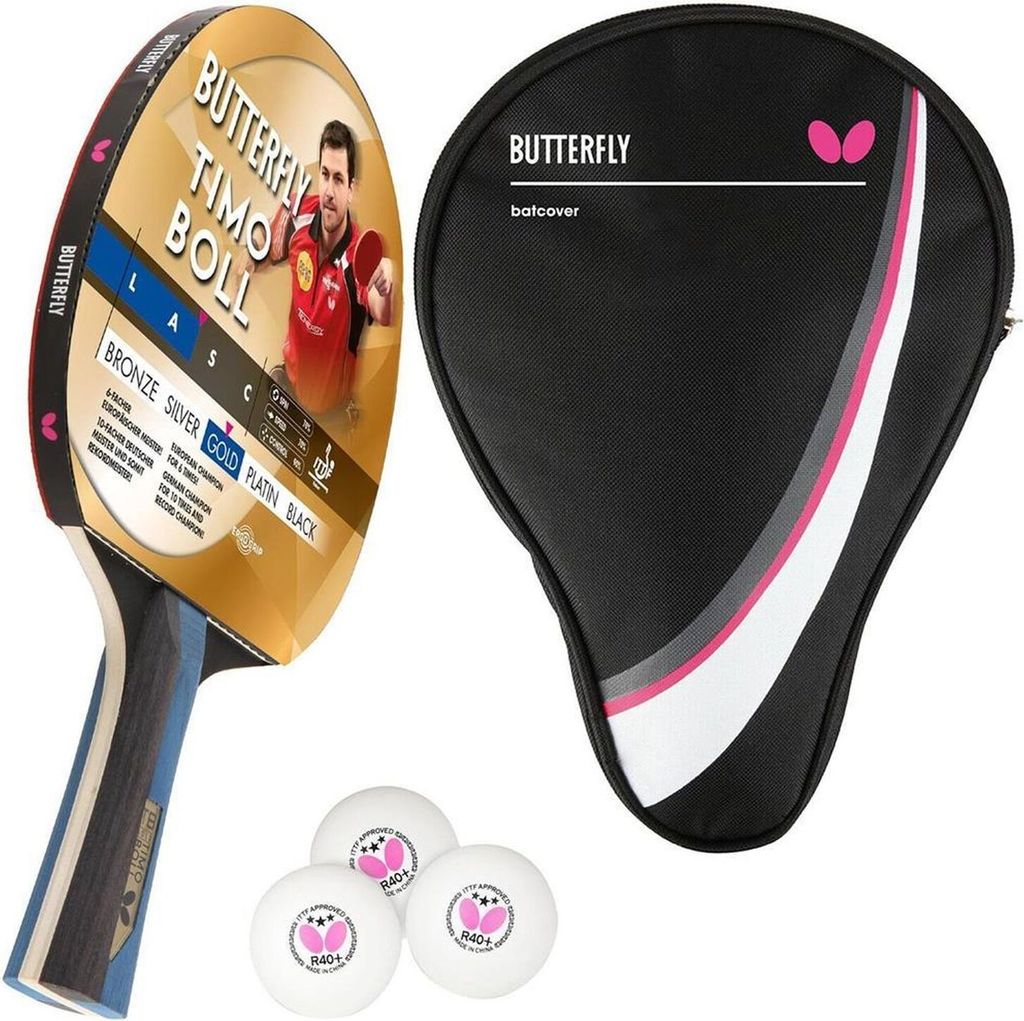 Butterfly 1x Timo Boll Gold 85021 Tischtennisschläger + Tischtennishülle Drive Case + 3x 40+ 3*** Tischtennisbälle