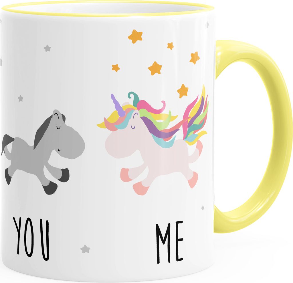 Tasse You and Me Einhorn Unicorn Kaffeetasse mit Farbkante MoonWorks hellgelb unisize
