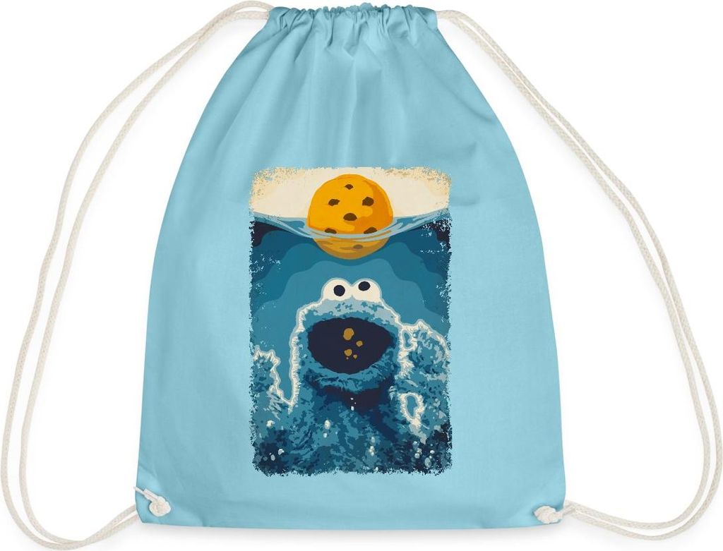 Spreadshirt Sesamstraße Krümelmonster Hai Turnbeutel, One size, Aqua