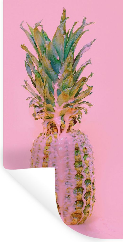 MuchoWow Wandtattoo Wandsticker Wandaufkleber Farbe - Ananas - Rosa - Sommer 80x160 cm Selbstklebend und Repositionierbar - Sticker - Dekorfolie
