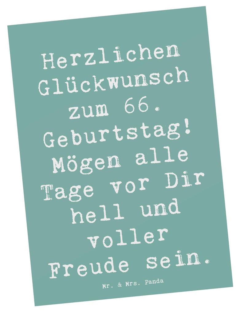 Mr. & Mrs. Panda Postkarte Spruch 66. Geburtstag Glückwünsche - Meeresbrise - Geschenk, einzelkarte, unvergessliches Erlebnis, besondere Anlass, ...