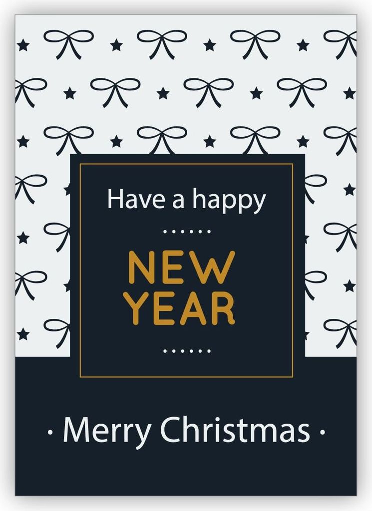 Nette blau weiße Weihnachtskarte mit Schleifen Muster: Have a happy new year - Merry Christmas
