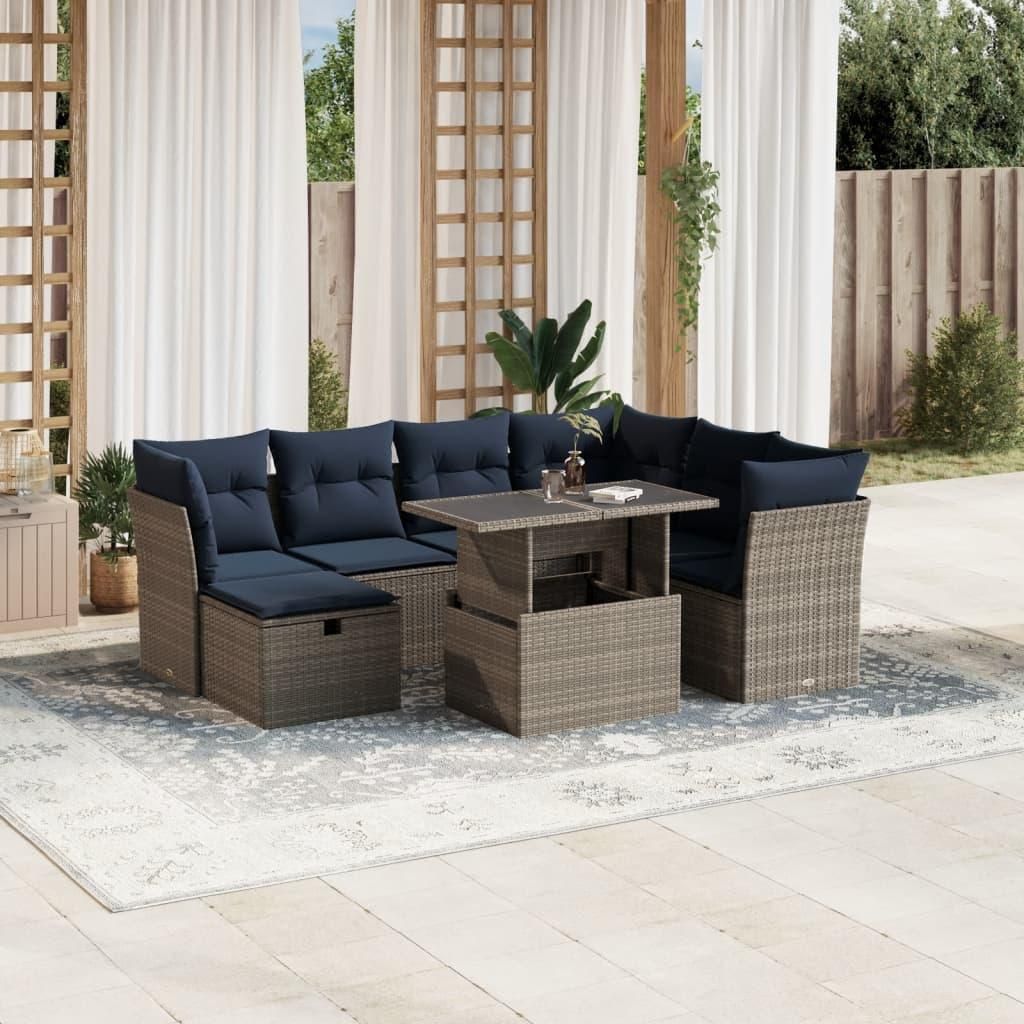 Maison Exclusive - 8-teiliges Gartensofa-Set mit Kissen, grau, Polyrattan