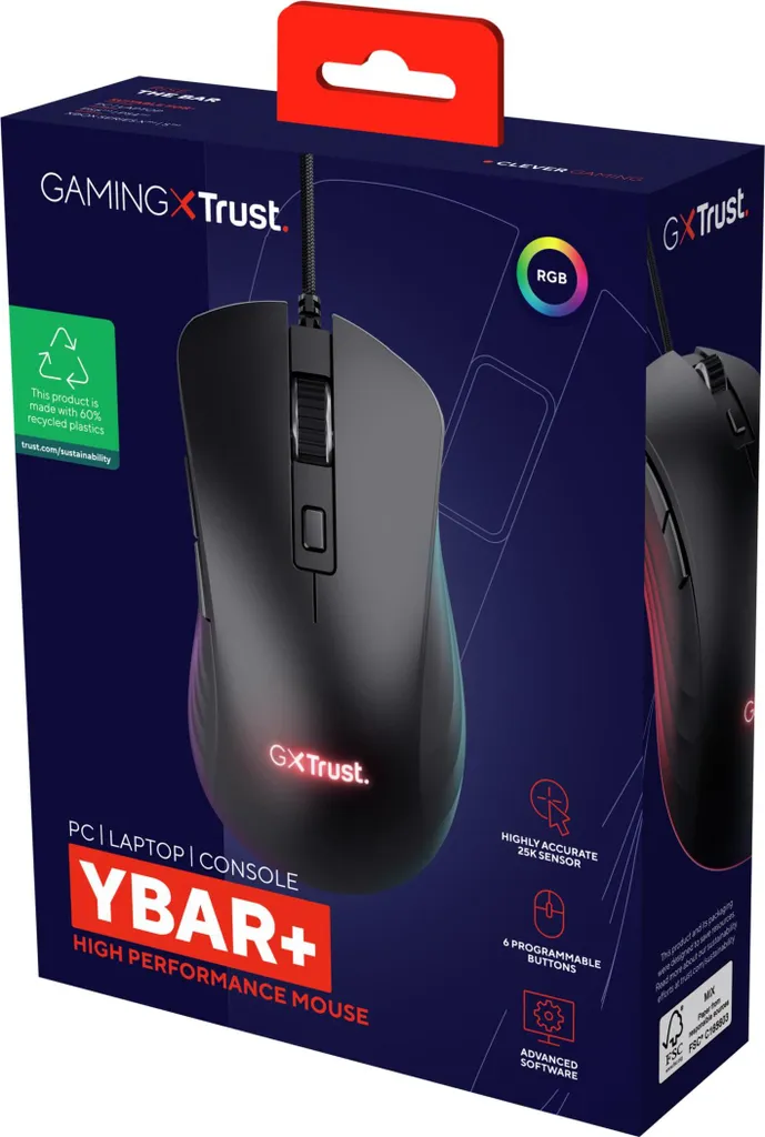 Souris Gaming Filaire GXT 924 Ybar Plus Noire avec Éclairage RGB LED