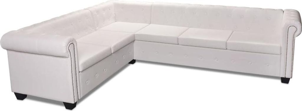 vidaXL Chesterfield-Ecksofa 6-Sitzer Kunstleder Weiß