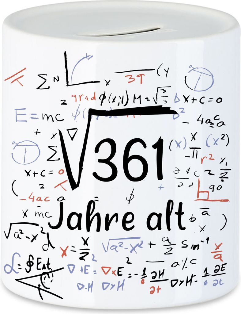 Wurzel von 361 Jahre Alt Spardose 19. Geburtstag Humorvolles Motiv als Geburtstagsgeschenk Geschenkidee