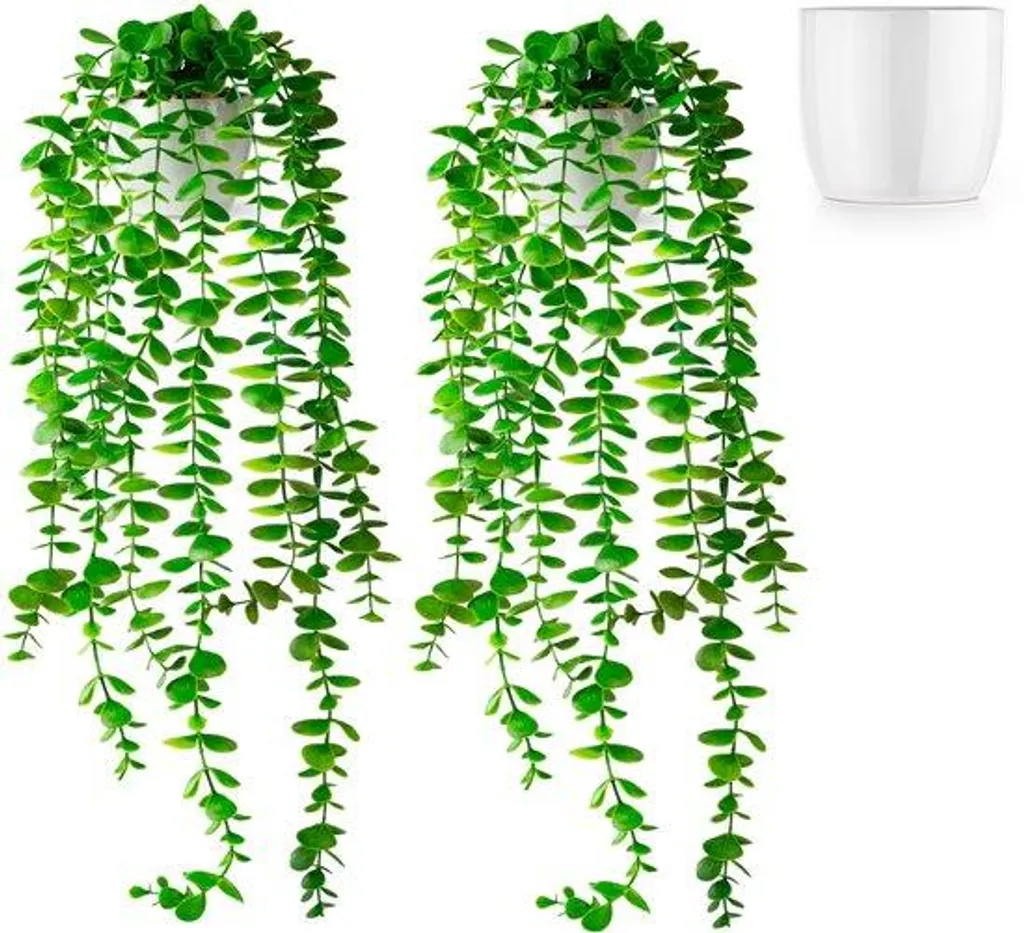 Lot de 2 Eucalyptus Artificiels 60 cm en Pot Céramique Blanche Déco