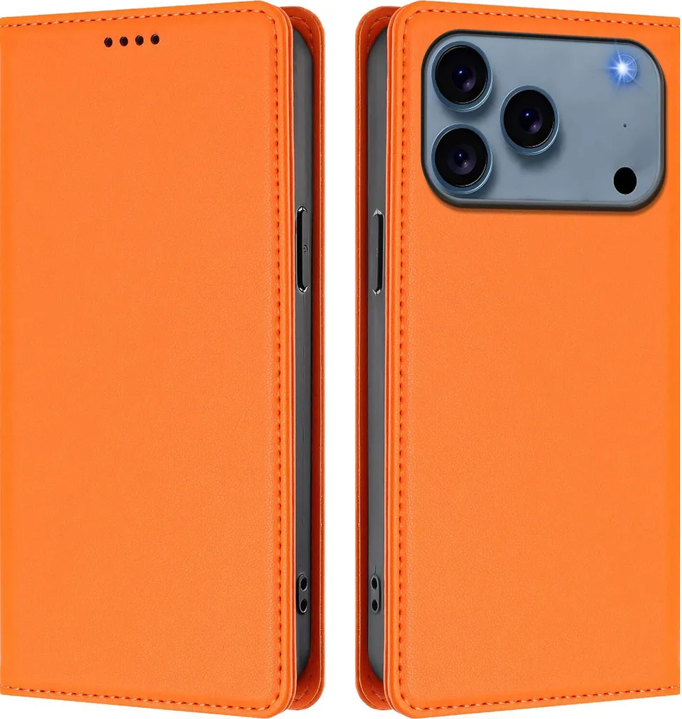 Custodia iPhone 17 Pro Max Arancione: Flip Case Magnetica in Eco-Pelle