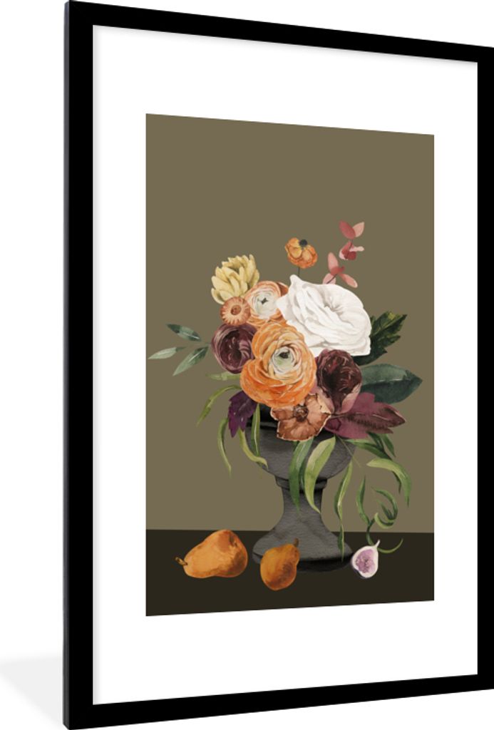 MuchoWow Gerahmtes Poster Aquarell - Blumen - Stillleben 60x90 cm - Poster mit Schwarzem Bilderrahmen Wandposter Rahmen Foto Bilder - Dekoration ...