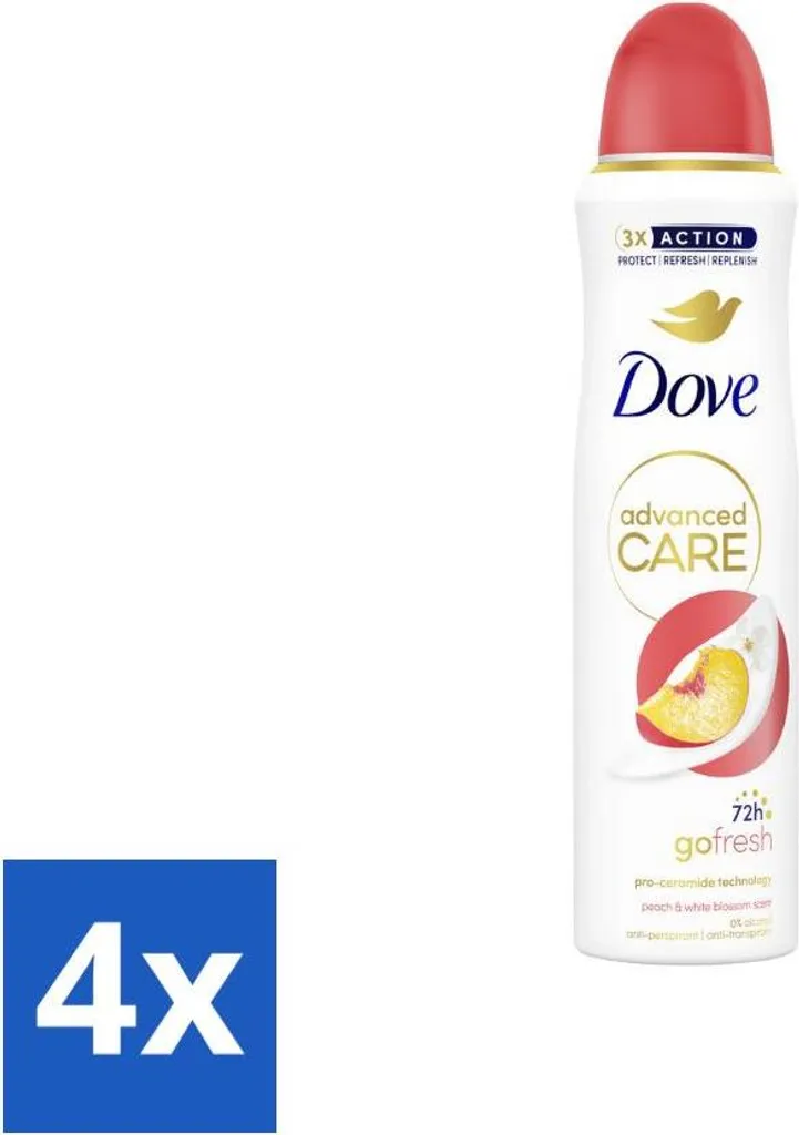 Dove Deodorant Spray - Fiori di pesca e bianchi - 150 ml - Confezione risparmio - 4 pezzi