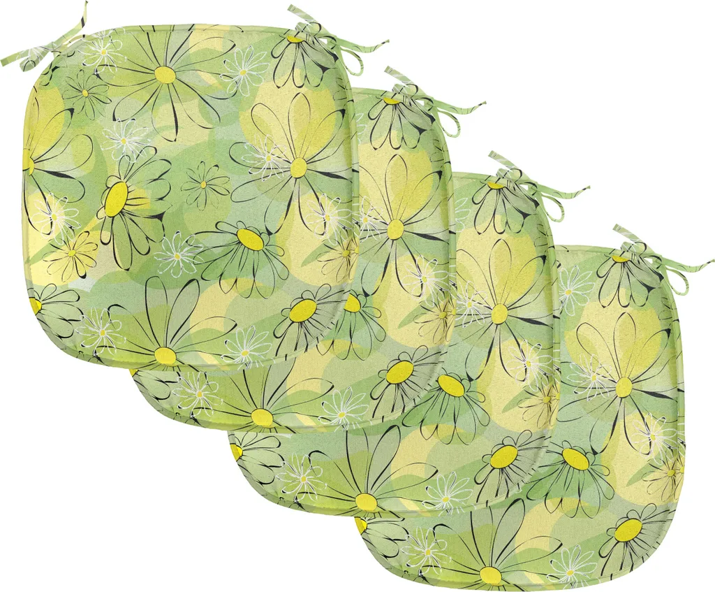 ABAKUHAUS Lot de 4 Coussins de Chaise 40x40 cm Doodle Daisy Vert Pomme