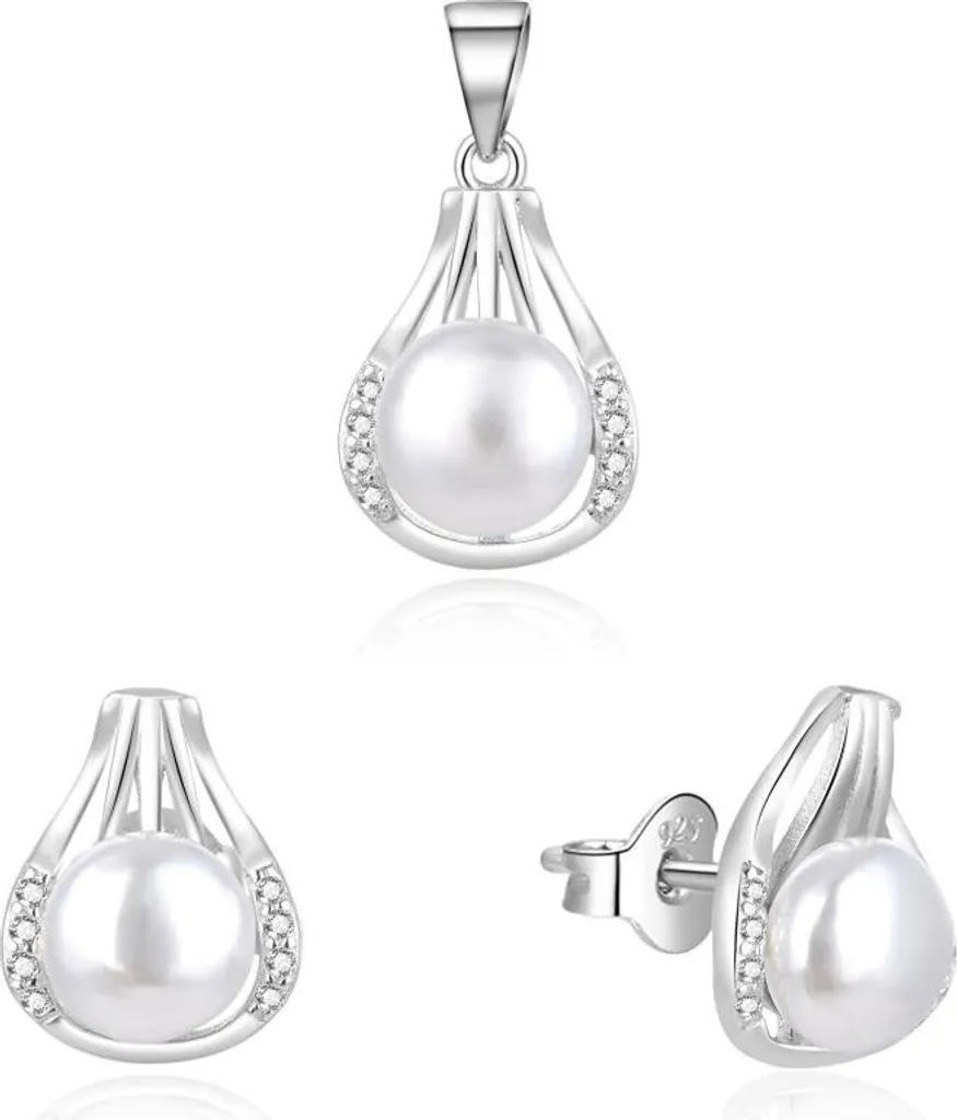 Parure bijoux argent et perles véritables AGSET271PL pendentif boucles