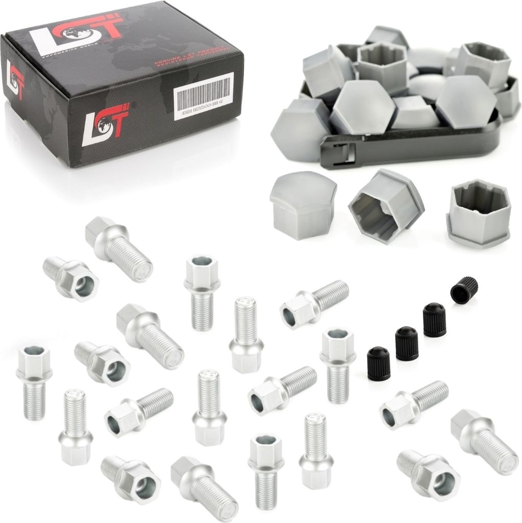 20x Radschrauben Kugelbund M14x1,5x27 Kappen für VW BORA GOLF JETTA VENTO EOS