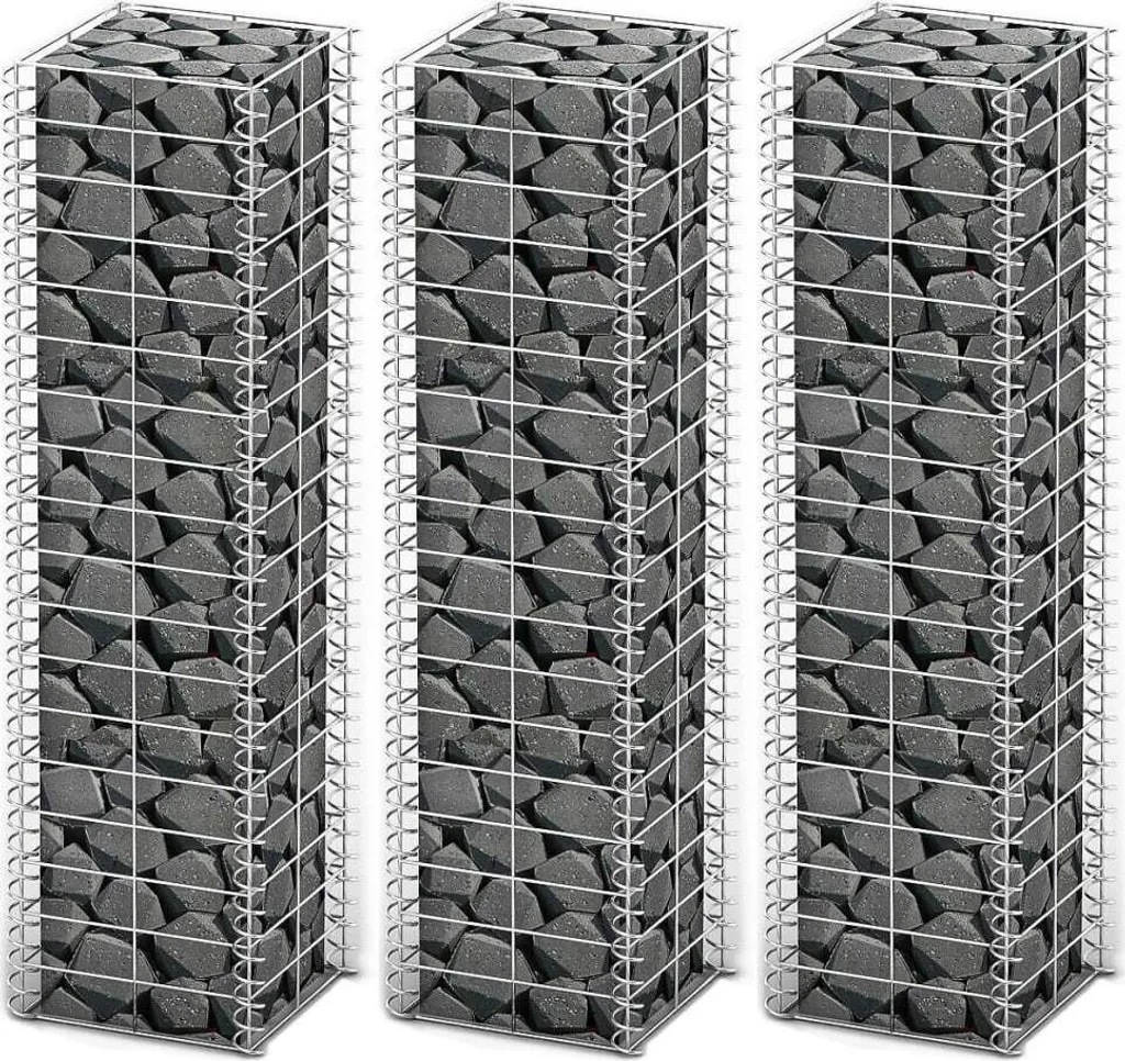 The Living Store Set de 3 gabions en fil de fer galvanisé 25x25x100 cm