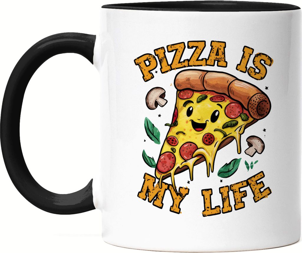 Pizza is my Life Tasse schwarz Pizza Pizzabäcker Italien Pizzaliebhaber Pizzeria Pizza baker