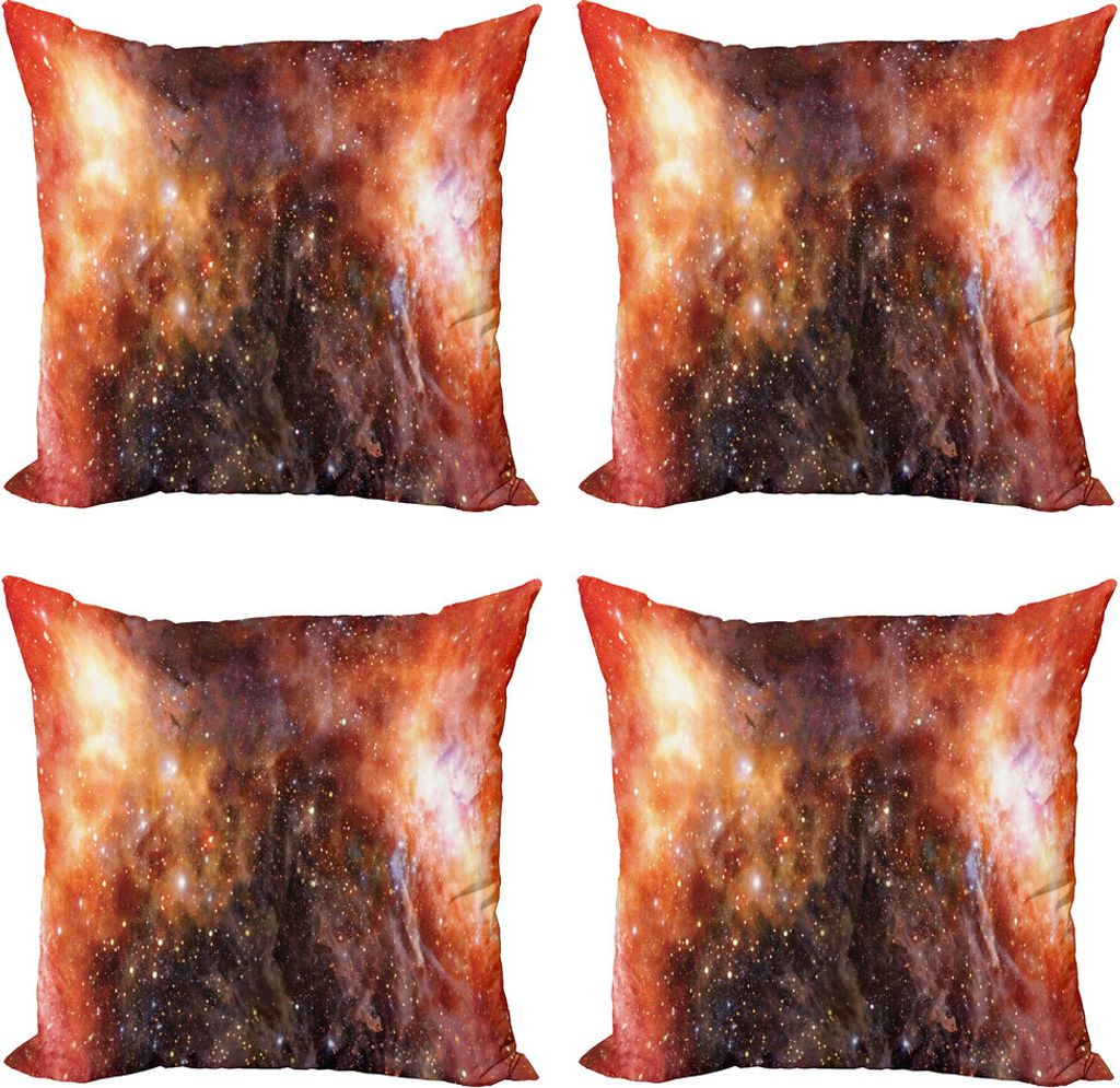 ABAKUHAUS Weltraum Kissenbezug Set (4 Stück), Gaswolke in Deep Space, Moderner Doppelseitiger Digitaldruck, 50 cm x 50 cm, Burnt Orange Schwarz