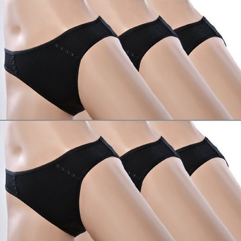TOKER COLLECTION Bikinislip Damen Bikinislip 6er Pack, Baumwolle(6er Pack) Spitze im Vorderteil, Farbe Schwarz, Größe 44/46