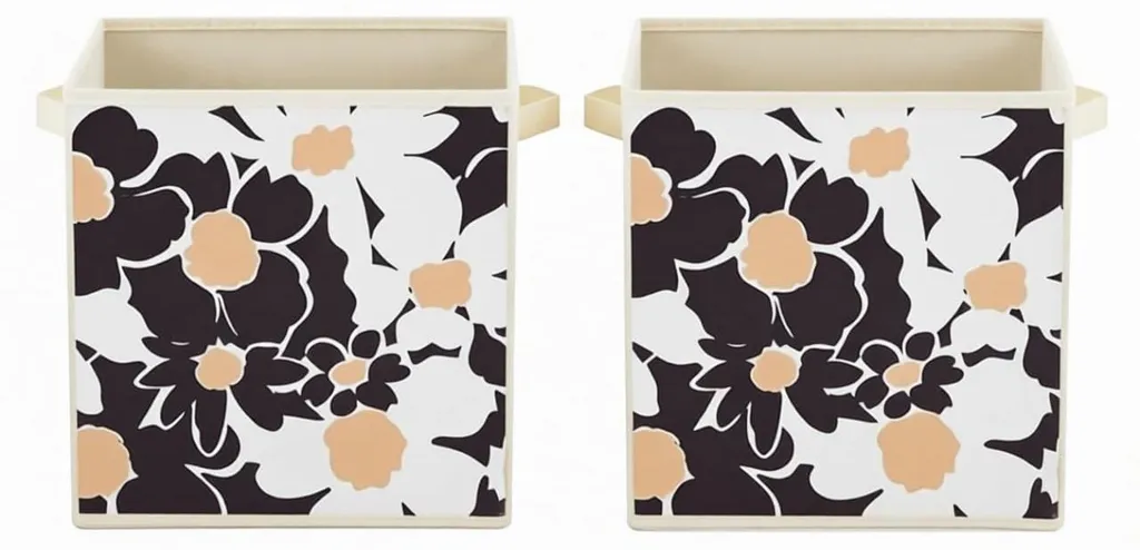 Boîte de Rangement 30x30x30 cm Pliable Motif Floral en Tissu Rigide Set x2