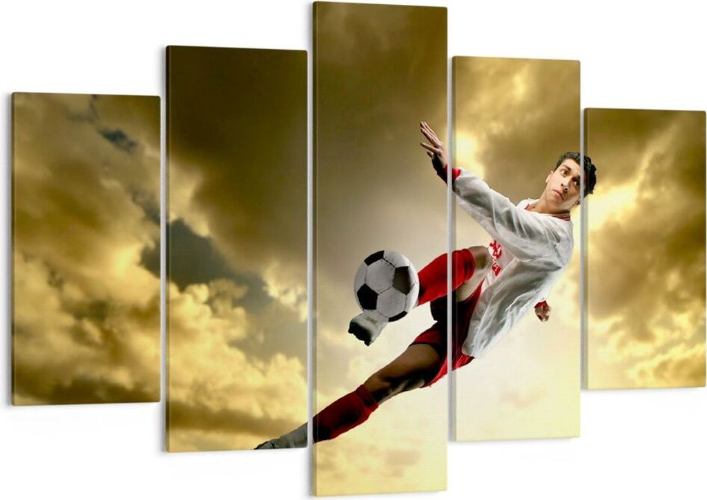 Bild auf Leinwand - Leinwandbild - Ball Junge Fußball Training - 150x100cm - Wand Bild - Wanddeko - Leinwanddruck - Bilder - Kunstdruck - Wanddeko...