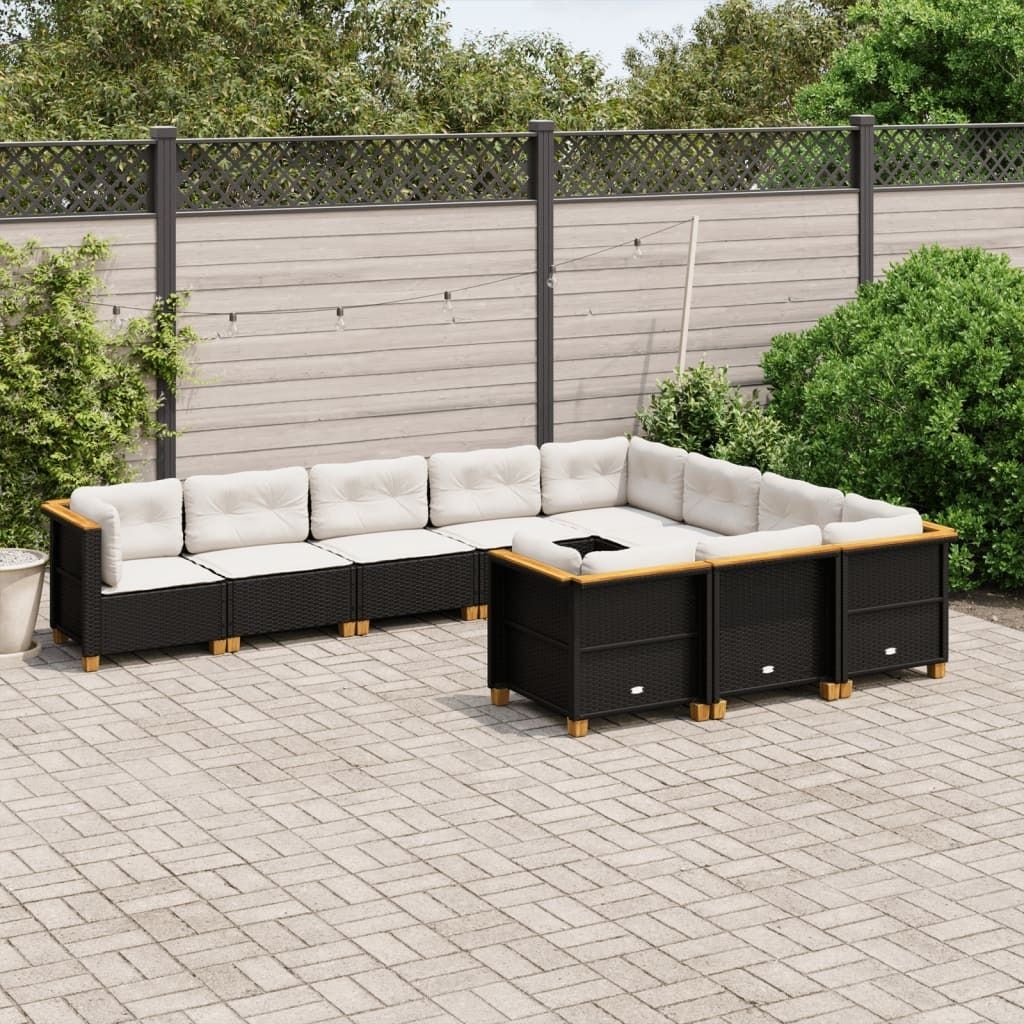 Maison Exclusive - 10-tlg. Garten-Sofagarnitur mit Kissen Schwarz Poly Rattan