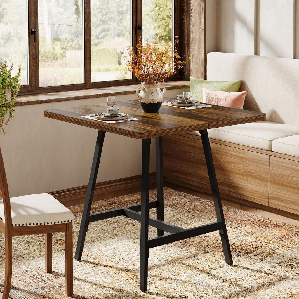Tribesigns Esstisch für 2-4 Personen, 80 cm Küchentisch im Industriestil, für kleine Räume, Wohnung, Esszimmer, Wohnzimmer, Braun
