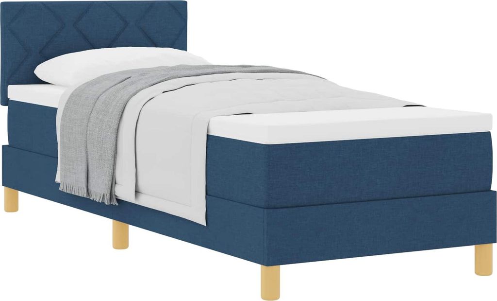 Boxspringbett mit Kissen mit Kopfteil Blau 80 x 200 cm Stoff
