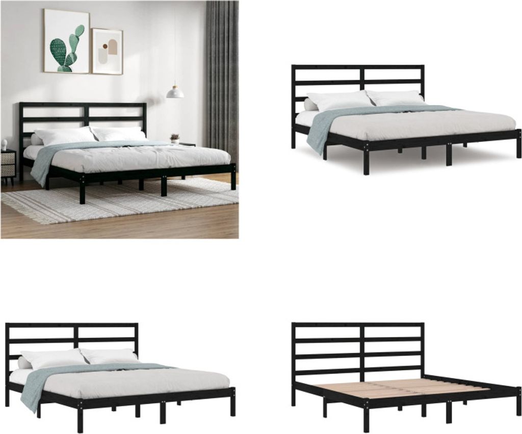 vidaXL Massivholzbett Schwarz Kiefer 200x200 cm - Bettrahmen - Bettgestell - Bett - Holzbett
