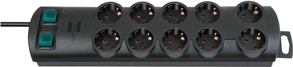 Brennenstuhl Primera-Line Technik10-pieghevole nero 2m striscia di presa 1153300120, nero, H05VV-F 3G1,5 cavo di alimentazione 2,0 m