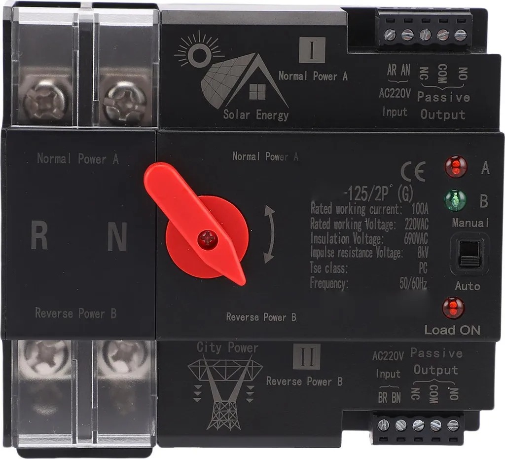 Inverseur de source automatique 2P 100A pour installation solaire PV