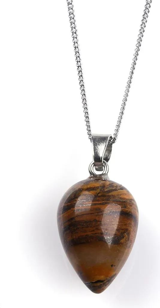 Pendentif œil de tigre : Collier goutte 50 cm, pierre naturelle véritable