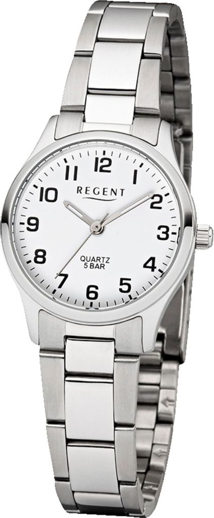 REGENT F-1327 Damenuhr Edelstahl 27 mm Weiß Metallband 5 BAR