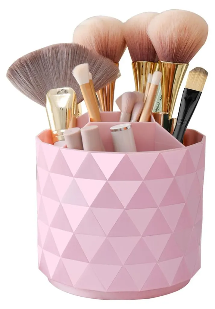 Organiseur de coiffeuse rose pour ranger les pinceaux de maquillage