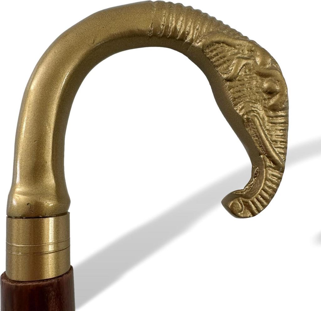 Elefant Spazierstock Wanderstock Flanierstock 92cm Messing Holz Antik-Stil