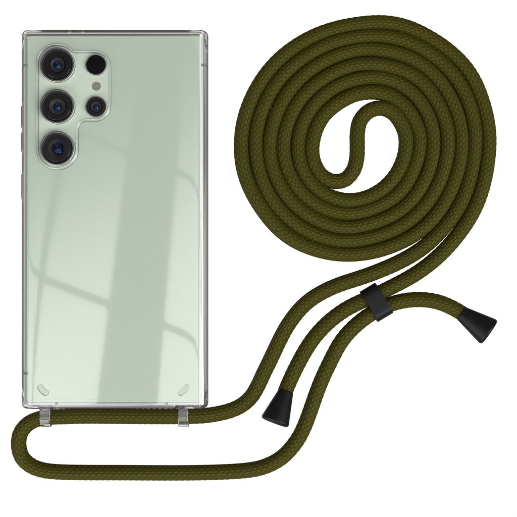 EAZY CASE Handykette kompatibel mit Samsung Galaxy S24 Ultra, Handyhülle mit Umhängeband, Handykordel, Schutzhülle Clear, Band in Grün