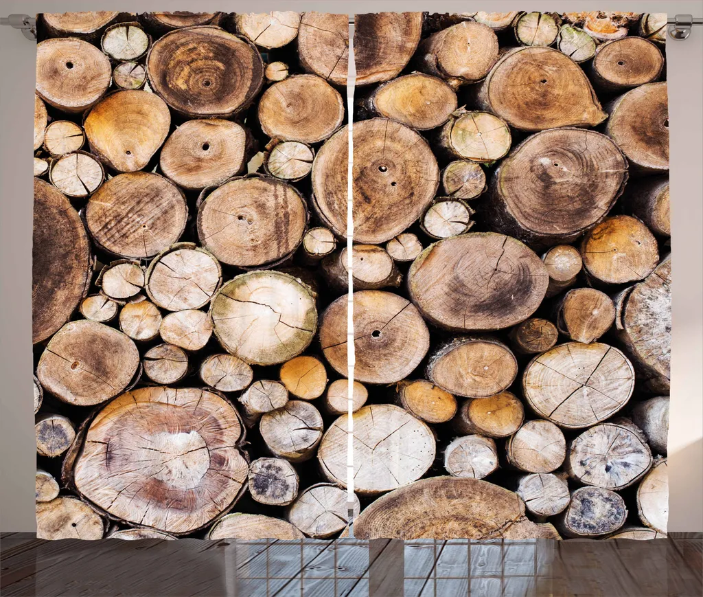 Rideau Décoration Nature pour Grand Salon 280 x 225 cm Bois de Chêne