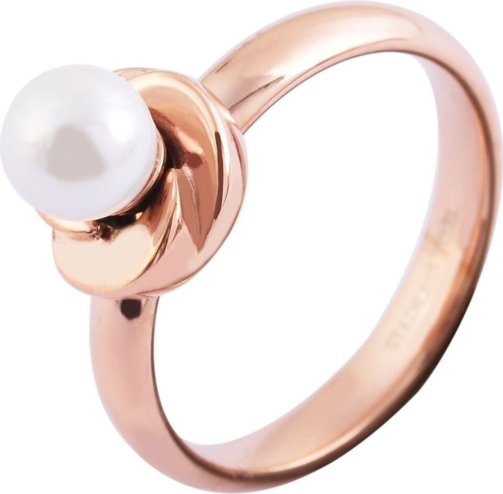 Akzent Damenring aus Edelstahl mit Süßwasserperle, roségoldfarben