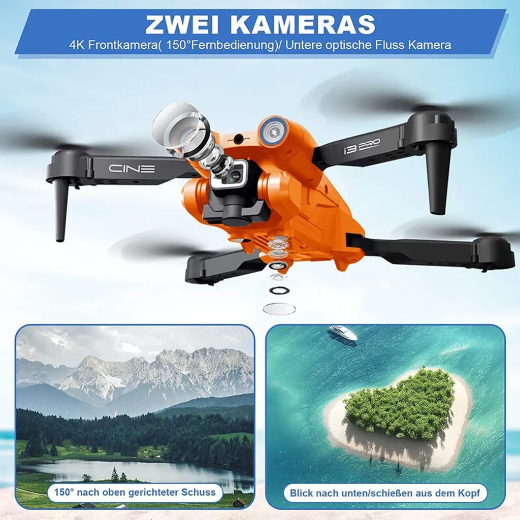 Drone 4K Orange avec 2 Batteries : Ne Manquez Plus de Temps de Vol - 2