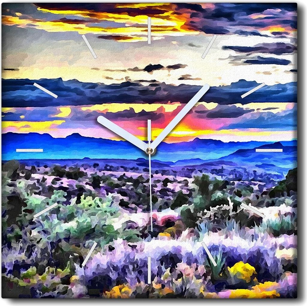 Coloray Uhr auf Leinwand 30x30 cm Wand Uhr Dekoration Wohnzimmer Segeltuch weiße Zeiger -Kunst Sonnenaufgang