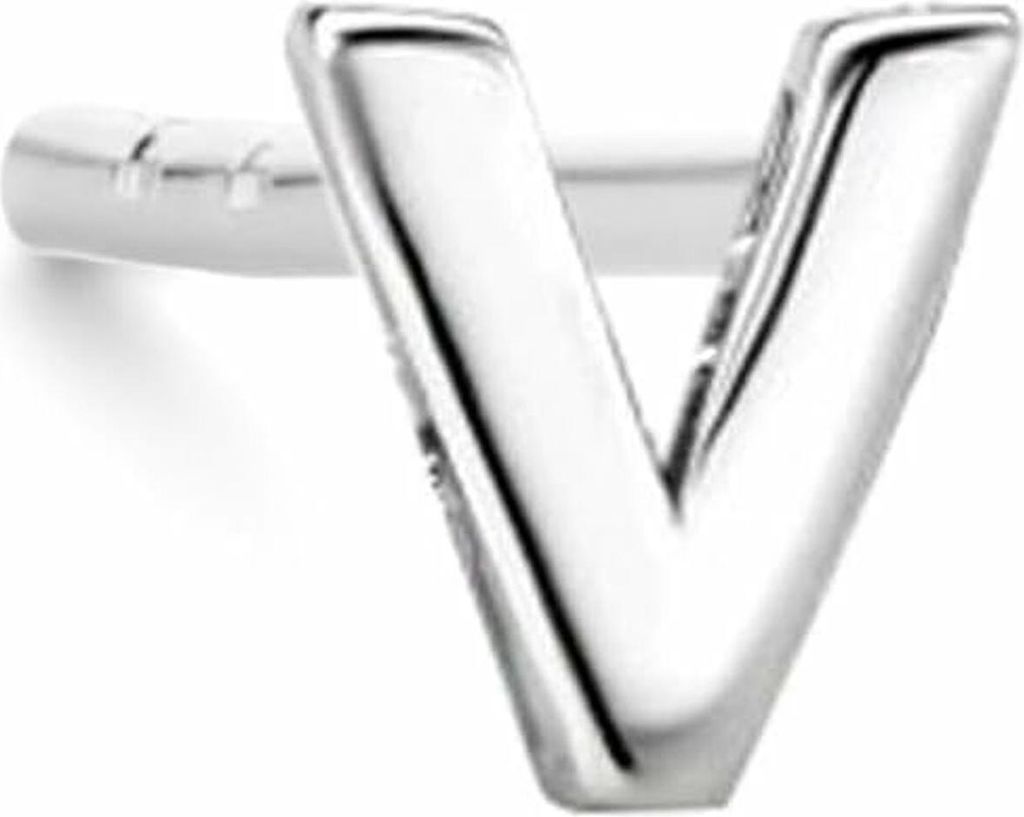New Bling 9NB-908V - Zilveren oorsteker Letter V – Rhodium Plated – 4 mm – Per Stuk