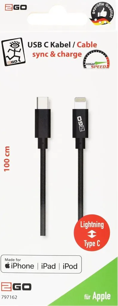 Cavo Premium 2GO 1m Lightning USB-C MFi - Stile Antracite